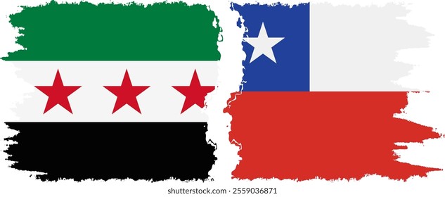 Chile and Syrian Revolution grunge flags connection, vector