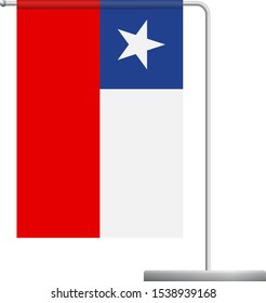 Chile table flag. Metal flagpole. National flag of Chile vector illustration
