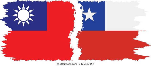 Chile and Taiwan grunge flags connection, vector