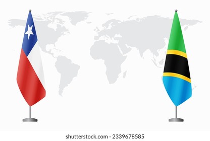 Chile and Tanzania flags for official meeting against background of world map.