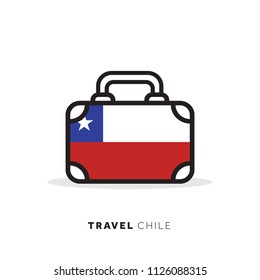Chile travel concept. Suitcase vector icon with national country flag