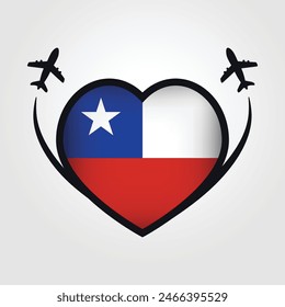 Chile Travel Heart Flag With Airplane Icons