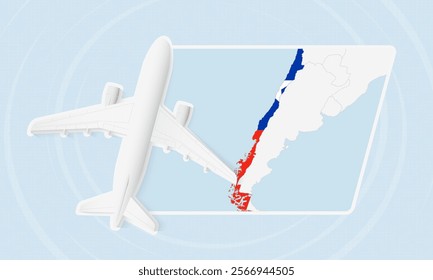 Chile Travel Illustration with Plane and National Flag. Ideal for travel agencies, promotional materials, or geographic content related to Chile.