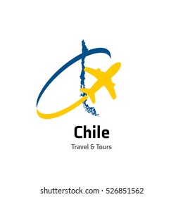 Chile Travel and Tours logo. Vector travel company logo design - Country map Leisure travel logo template. Tourism emblem, leisure center - vector illustration