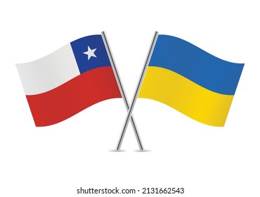 Chile and Ukraine flags. Chilean and Ukrainian flags, isolated on white background. Vector icon set. Vector illustration. 