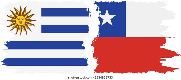 Conexión de banderas grunge de Chile y Uruguay, Vector