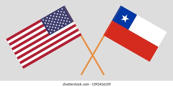 Chile and USA. The Chilean and United States of America flags. Official colors. Correct proportion. Vector illustration
