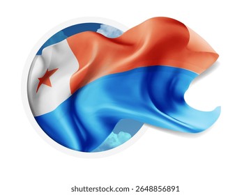 Chile, vetor 3d bandeira contra um céu azul, através de um buraco redondo em um fundo branco