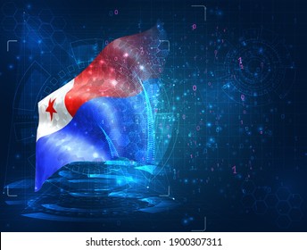 Chile, vector 3d flag on blue background with hud interfaces