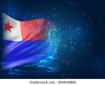 Chile, vector 3d flag on blue background with hud interfaces