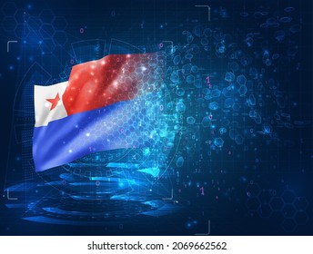 Chile, vector 3d flag on blue background with hud interfaces