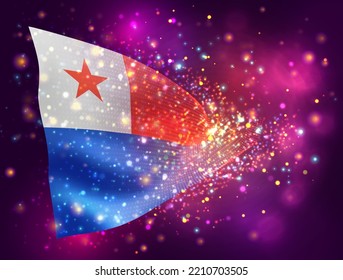 Chile, vector 3d flag on pink purple background with lighting and flares