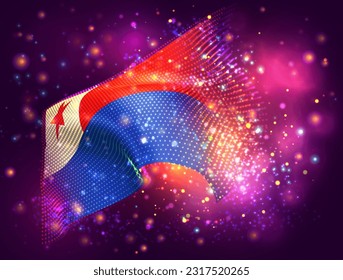 Chile, vector 3d flag on pink purple background with lighting and flares