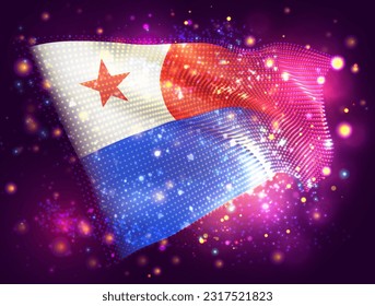 Chile, vector 3d flag on pink purple background with lighting and flares