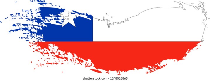 Chile vector grunge brush stroke with  national flag and contour map. 