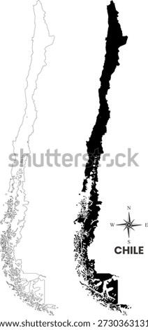Chile vector infographic political map illustration. Republic of Chile line art and flat shape and  boundary design showing overall boundary of the country