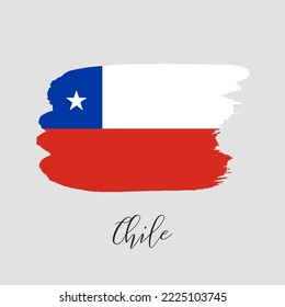 Chile vector watercolor national country flag icon. Hand drawn illustration with dry brush stain, stroke, spots isolated on gray background. Painted grunge style texture for posters, banner design