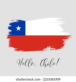 Chile vector watercolor national country flag icon. Hand drawn illustration with dry brush stain, stroke, spots isolated on gray background. Painted grunge style texture for posters, banner design