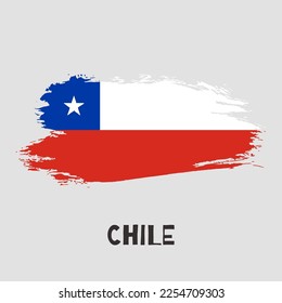 Chile vector watercolor national country flag icon. Hand drawn illustration with dry brush stain, stroke, spots isolated on gray background. Painted grunge style texture for posters, banner design