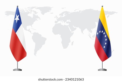 Chile and Venezuela flags for official meeting against background of world map.