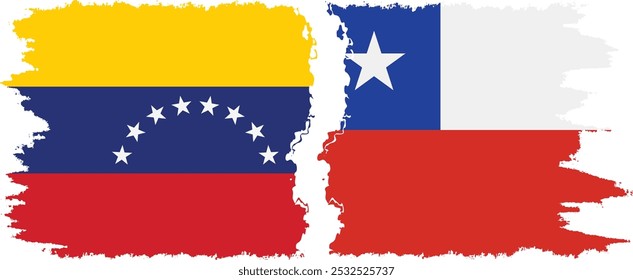 Chile e Venezuela bandeiras grunge conexão, vetor