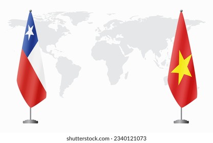 Chile and Vietnam flags for official meeting against background of world map.