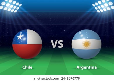 Chile vs Argentina. America football tournament 2024, Soccer scoreboard broadcast graphic template