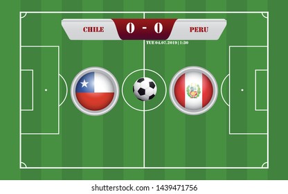 Chile vs Peru scoreboard broadcast template for sport soccer south america's tournament 2019 round semi finals and football championship vector illustration