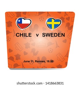 Chile vs Sweden, Women world football match 2019 with orange background, French pattern with modern and traditional elements, Vector illustration