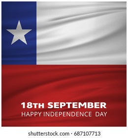 Chile Waving Flag with 18th September Happy Indepenence Day Lettering