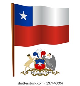 chile wavy flag and coat of arms against white background, vector art illustration, image contains transparency