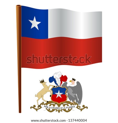 chile wavy flag and coat of arms against white background, vector art illustration, image contains transparency