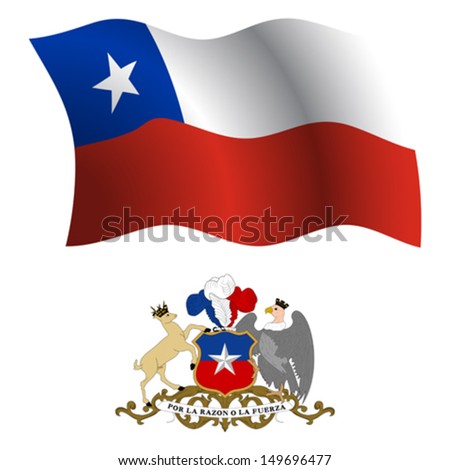 chile wavy flag and coat of arms against white background, vector art illustration, image contains transparency