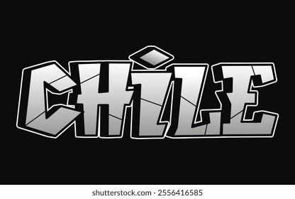 Chile word trippy psychedelic graffiti style letters.Vector hand drawn doodle cartoon logo Chile illustration. Funny cool trippy letters, fashion, graffiti style print for t-shirt, poster