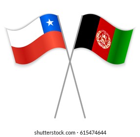 Chilean and Afghan crossed flags. Chile combined with Afghanistan isolated on white. Language learning, international business or travel concept.