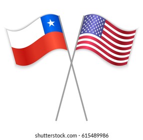 Chilean and American crossed flags. Chile combined with United States of America isolated on white. Language learning, international business or travel concept.