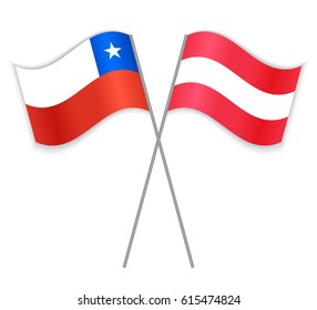 Chilean and Austrian crossed flags. Chile combined with Austria isolated on white. Language learning, international business or travel concept.