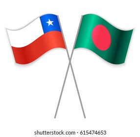 Chilean and Bangladeshi crossed flags. Chile combined with Bangladesh isolated on white. Language learning, international business or travel concept.