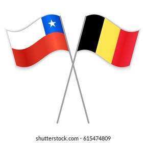 Chilean and Belgian crossed flags. Chile combined with Belgium isolated on white. Language learning, international business or travel concept.