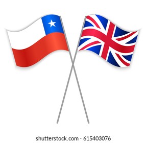 Chilean and British crossed flags. Chile combined with United Kingdom isolated on white. Language learning, international business or travel concept.
