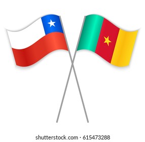 Chilean and Cameroonian crossed flags. Chile combined with Cameroon isolated on white. Language learning, international business or travel concept.
