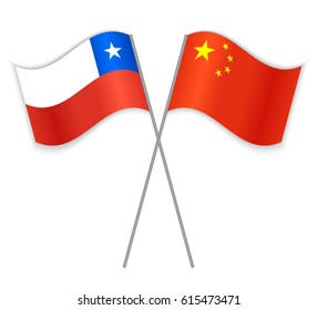 Chilean and Chinese crossed flags. Chile combined with China isolated on white. Language learning, international business or travel concept.