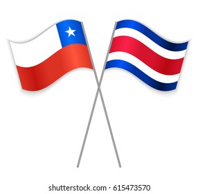 Chilean and Costa Rican crossed flags. Chile combined with Costa Rica isolated on white. Language learning, international business or travel concept.