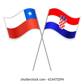 Chilean and Croatian crossed flags. Chile combined with Croatia isolated on white. Language learning, international business or travel concept.