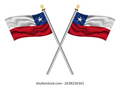 Chilean crossed flags on isolated background, vector illustration. Two crossed national flags of Chile.