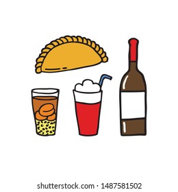 chilean drinks and empanada doodle icons, vector illustration