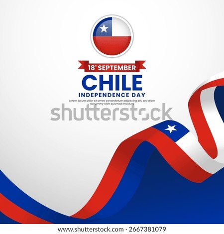 Chilean flag for chile independence day square banner background with waving ribbon flag