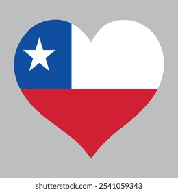 Bandera chilena en forma de corazón, Ilustración vectorial sobre fondo aislado.