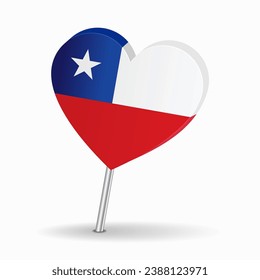Chilean flag heart-shaped map pointer layout. Vector illustration.