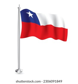 Chilean Flag. Isolated Realistic Wave Flag of Chile Country on Flagpole. Vector Illustration.